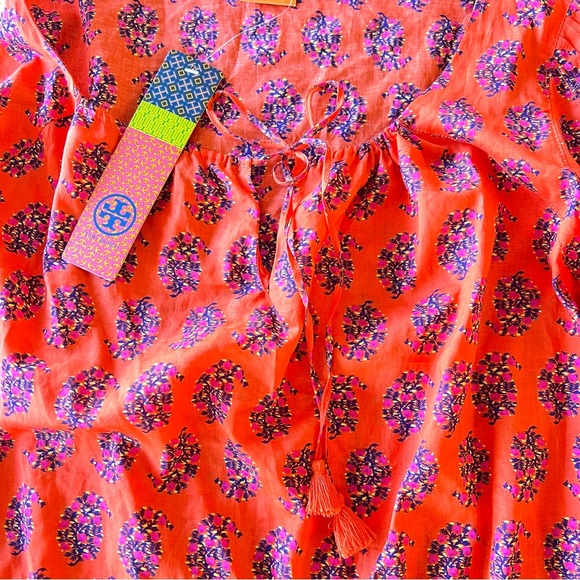 New TORY BURCH 100% Cotton Red Peasant Blouse/Tunic Top Size 12 NWT - Picture 3 of 9